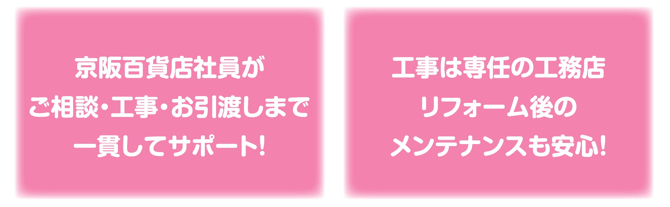 百貨店社員が、ご相談・工事・お引渡しまで一貫してサポート！

工事は専任の工務店！リフォーム後のメンテナンスも安心！