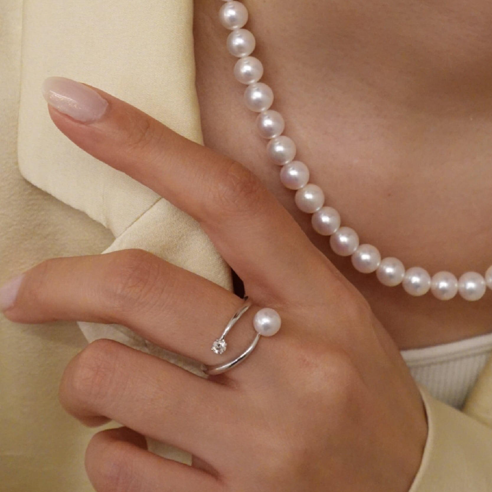 ロッシーズ パール&ダイヤモンドピアリングリング